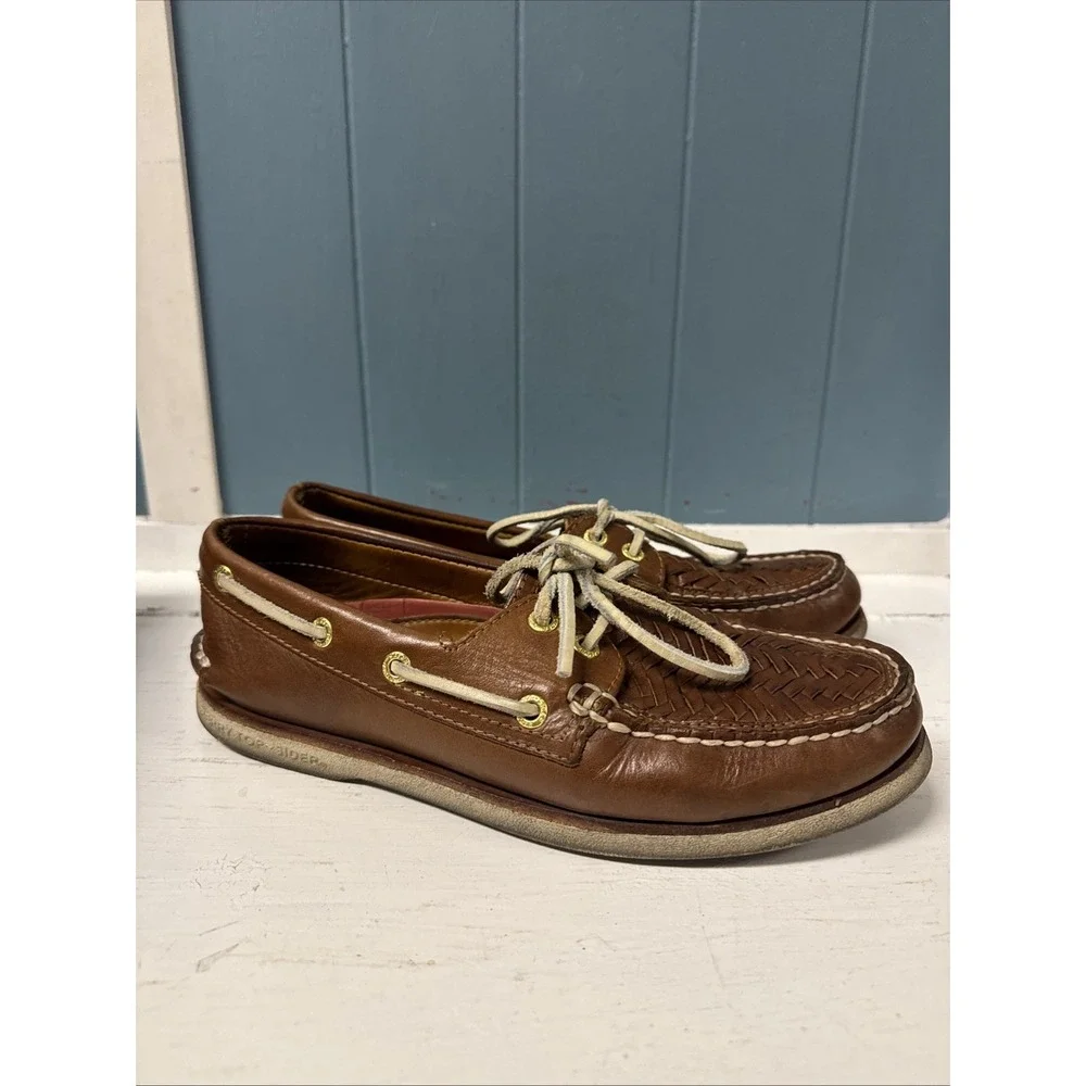 Sperry Gold Cup Leather Woven Tan Boat Shoes Men's Size 7.5 M‎